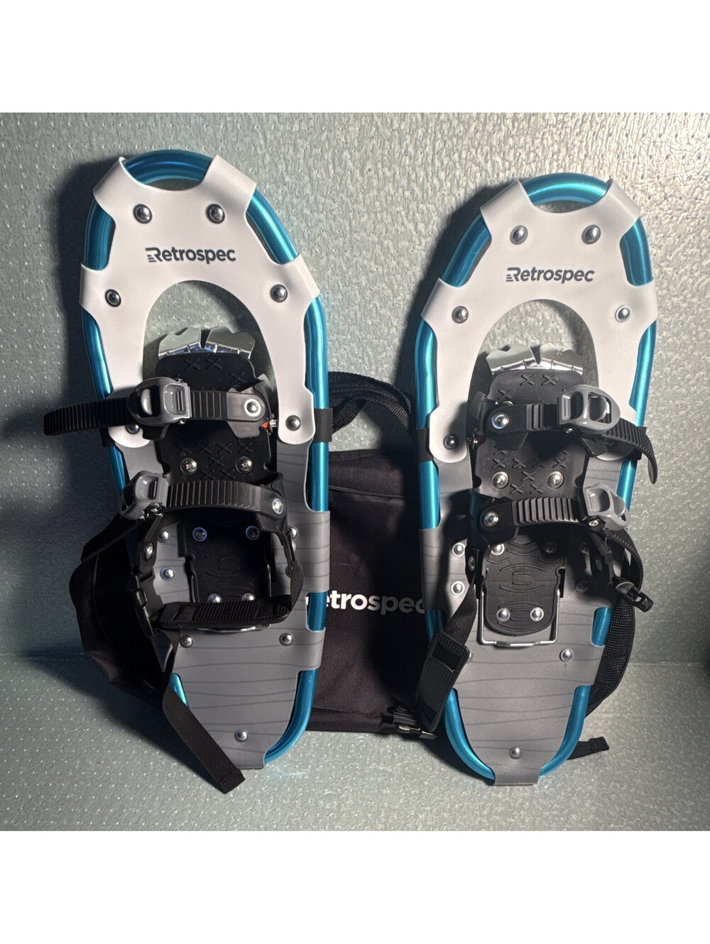 Retrospec 8x21 Hybrid Snowshoes Heel Lift Crampon Side Traction Blue/Gray